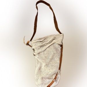 1970s Vintage Leather & Hand-Knit Bag